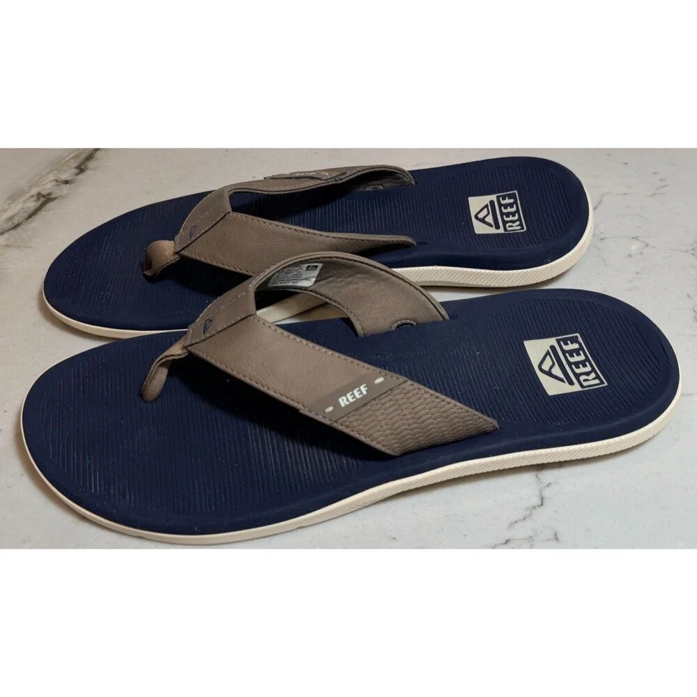 Reef Santa Ana Water Friendly Flip Flops Sandals Navy Khaki Men's Size 14